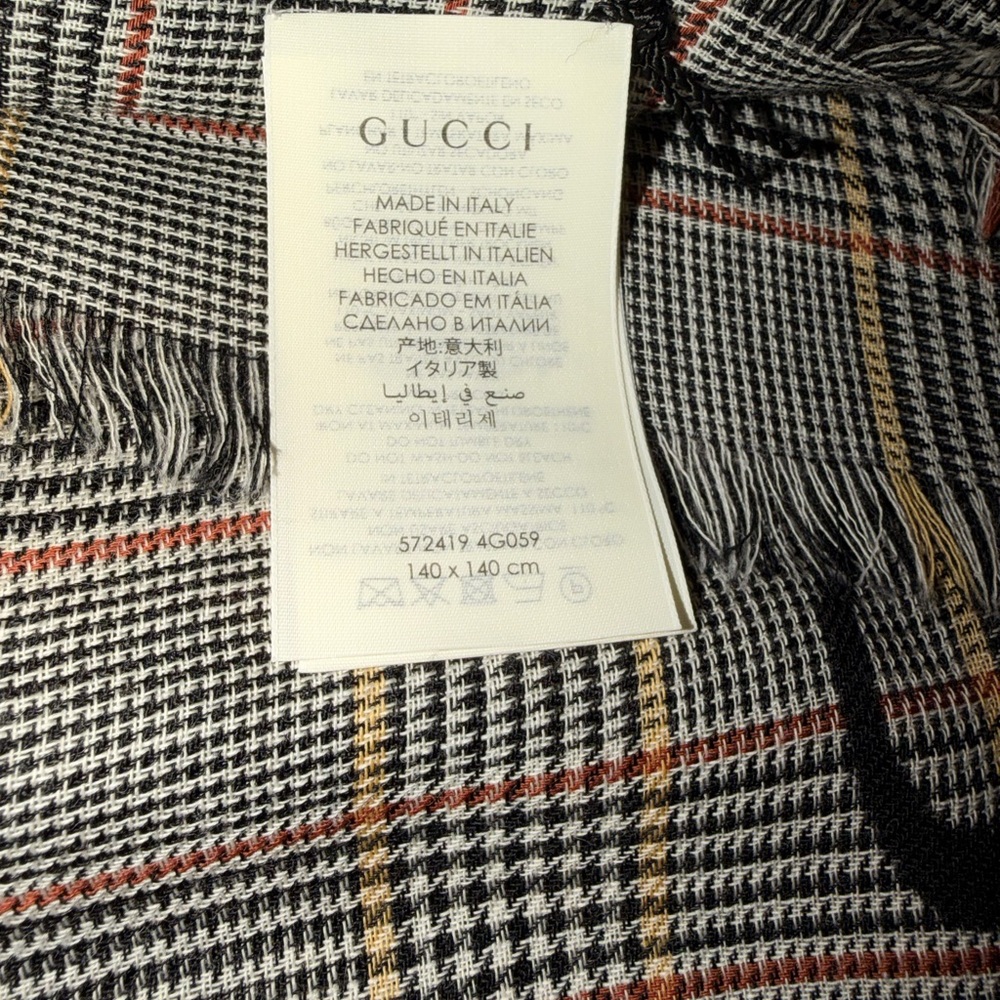 GUCCI
Check Wool Logo Square Shawl In Red,yellow - Picture 2 of 6